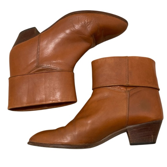 Vintage Charles Jourdan Foldover Tan Leather Boots Boho Desert Retro Women’s 9.5 - Picture 1 of 14